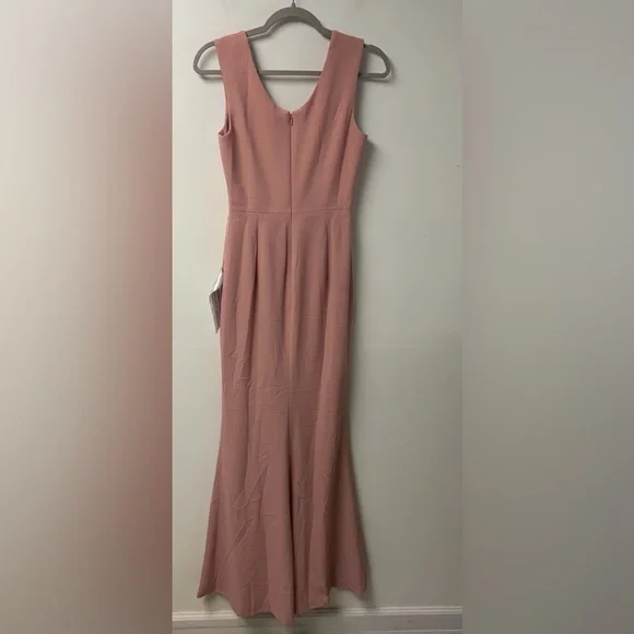 NWT Dress The Population Sandra Plunge Crepe Trumpet Gown‎ Blush XS - Picture 6 of 6